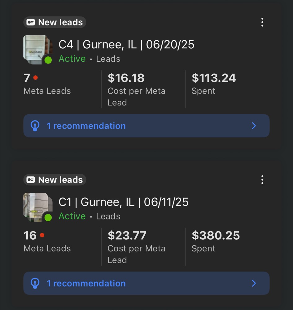 Facebook instant form fields capturing lead information for pressure washing quotes
