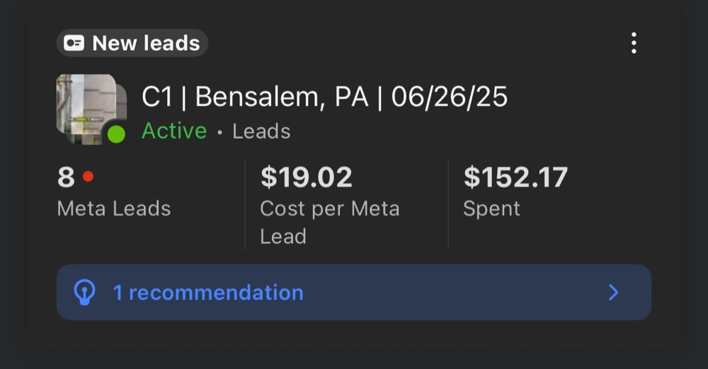 Facebook Ads Manager showing multiple ad sets with $5 daily budget split testing strategy
