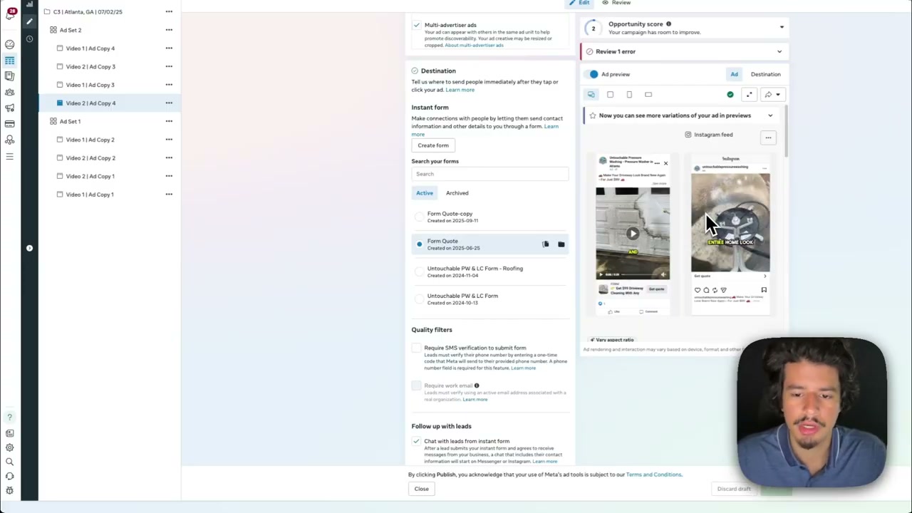 Ad creation and video asset management interface