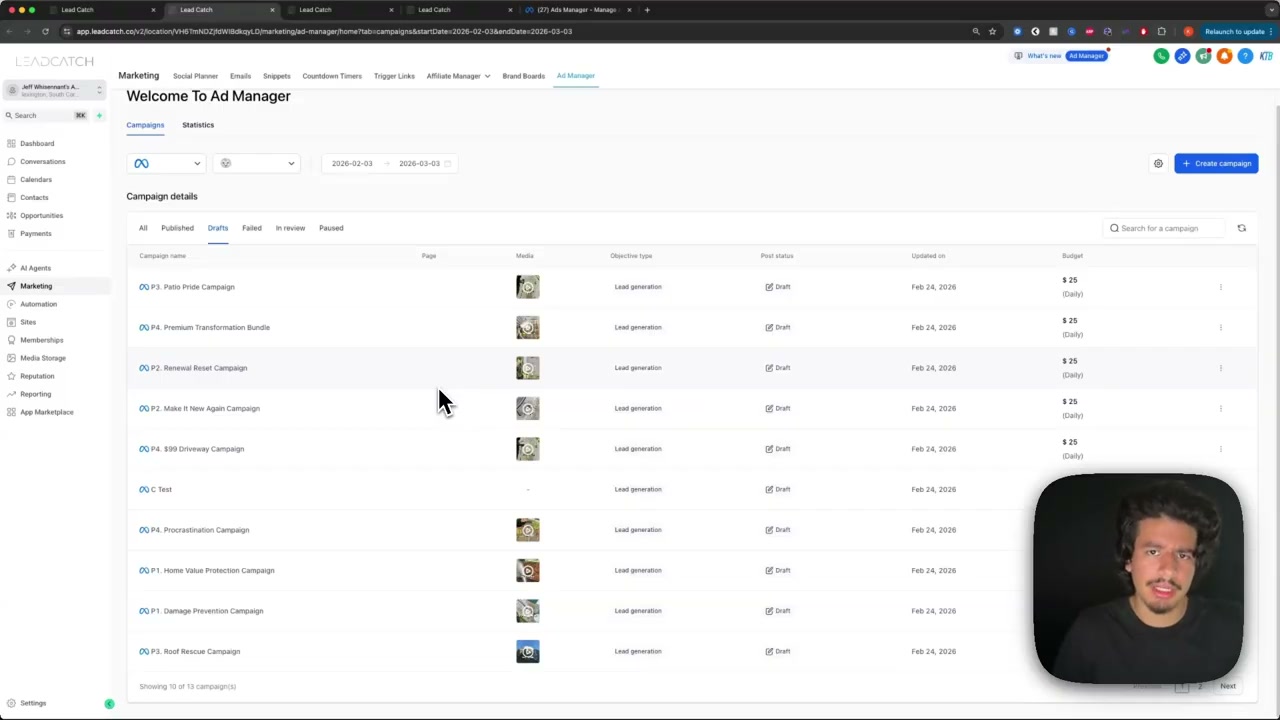 LeadCatch pricing or service offerings display showing campaign options