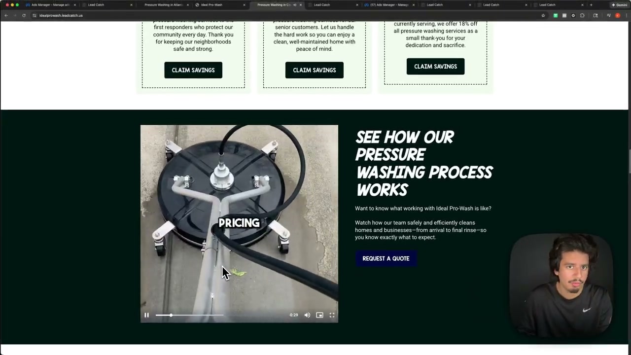 Professional website with embedded video explainer content for service offering