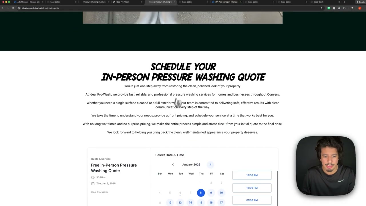 Website booking interface demonstrating lead capture functionality